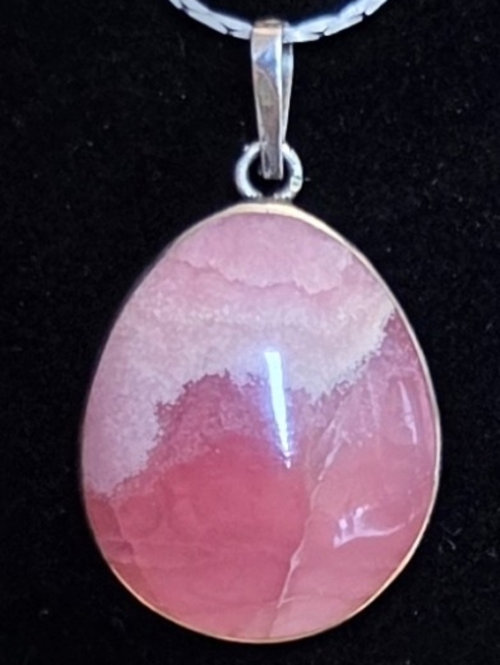 Pink Agate Oval Pendant Necklace Sterling Silver 925 Banded Women Jewelry